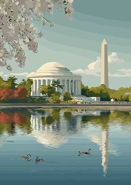 Washington D.C. landmarks illustration