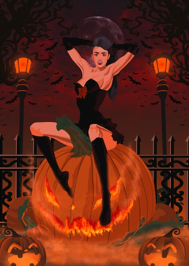 Halloween Vampire Girl on Pumpkin
