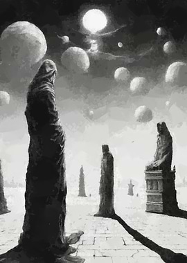 Monochrome Figures and Floating Spheres