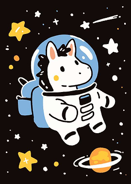 Cartoon Horse Astronaut in Space