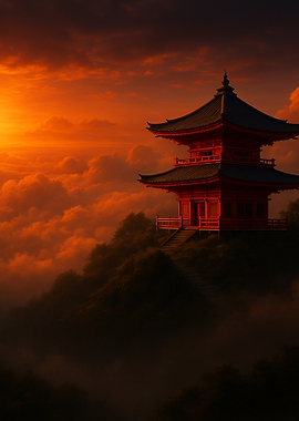 Red Pagoda at Sunset
