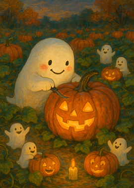 Cute Ghost Carving Pumpkin