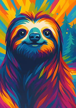 Colorful Sloth Portrait