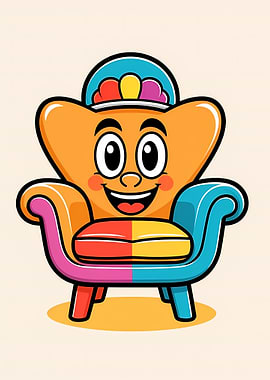 Kawaii Armchair Mascot with Colorful Upholstery