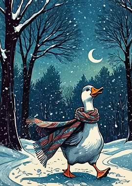 Winter Duck with Scarf Illustration