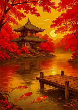 Japanese Pagoda with Koi Pond