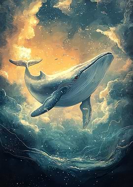 Whale in Dreamy Ocean Scene