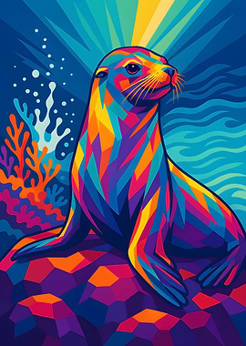Colorful Geometric Seal pop art Illustration