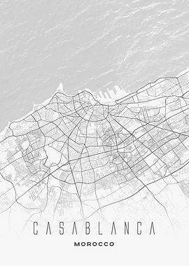 Minimalist Map of Casablanca - Modern Morocco City Wall Art