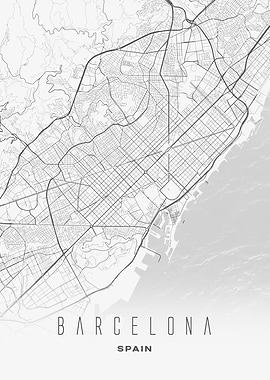 Minimalist Map of Barcelona - Modern Spain City Wall Art