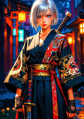 Anime Samurai Girl in Kimono