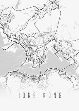 Minimalist Map of Hong Kong - Modern City Wall Art