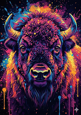 Colorful Bison Portrait V4