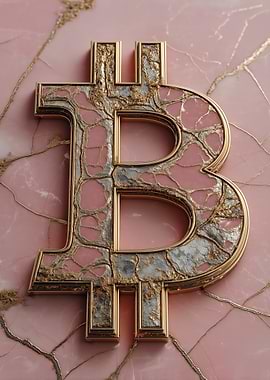 Bitcoin Symbol on Pink Marble
