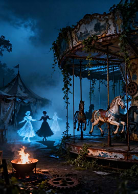 Haunted Carousel at Night