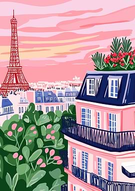 Parisian Rooftop View with Eiffel Tower