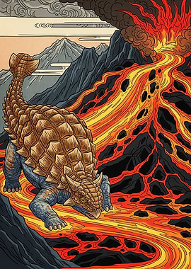 Ankylosaurus Volcanic Landscape