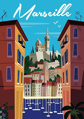 Marseille Travel Poster Illustration