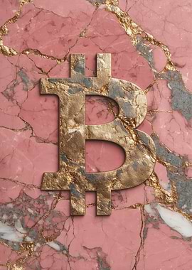 Bitcoin Symbol on Pink Marble Texture