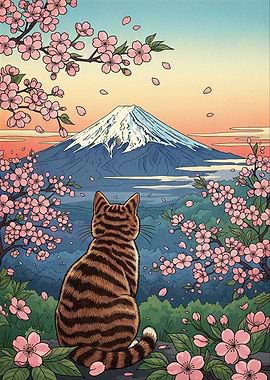 Cat gazing Mount Fuji