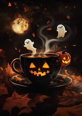 Halloween Coffee Cup with Ghosts