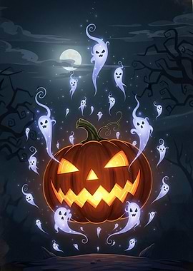 Halloween Pumpkin with Ghosts