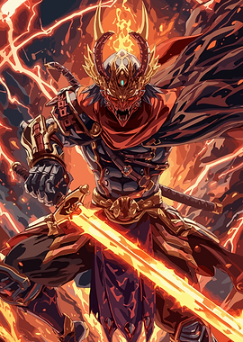 Fantasy of Fiery Samurai Warrior