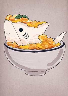 Shark Rice Bowl Cartoon Illustration