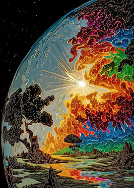 Surreal Landscape with Cosmic Sky