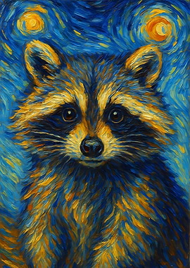 Raccoon in Starry Night Style
