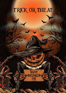 Halloween Pumpkin Scarecrow with Bats