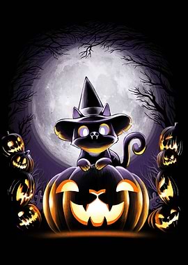 Halloween Cat on Pumpkin