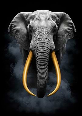 Elephant with Golden Tusks on Black