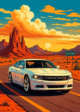 White Car on Road to Las Vegas
