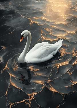 Elegant Swan on Golden Water