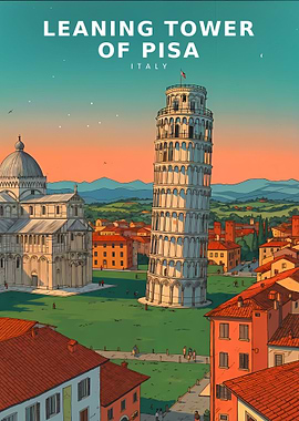 Italy Landscape Vintage Retro – Sunset Over Ancient Streets