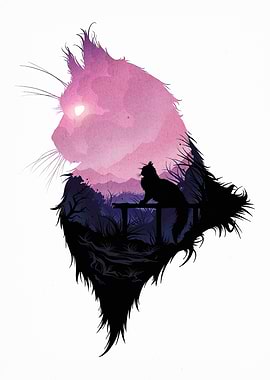 Cat Silhouette Landscape Art