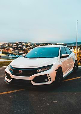 White Honda Civic Type R at Dusk