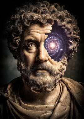 Philosopher Statue with Galaxy Brain