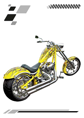 Yellow Custom Motorcycle with Flame Design
