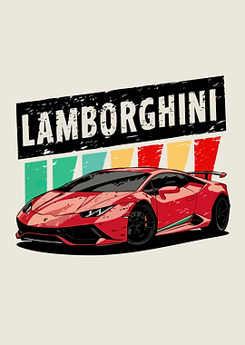 Red Lamborghini Illustration with Retro Stripes