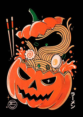Halloween Pumpkin Ramen Bowl Illustration