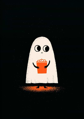 Ghost with Popcorn Bucket Illustration