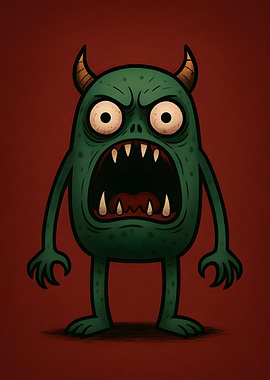 Cartoon Angry Green Monster Illustration