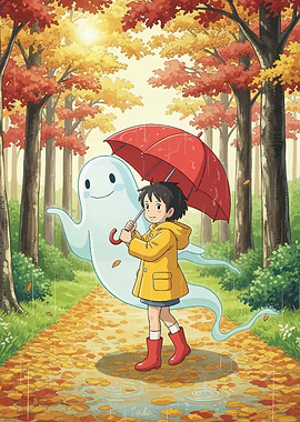 Girl, Ghost, and Autumn Rain Halloween2025
