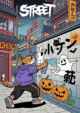 Cat Graffiti Artist Japanese Street