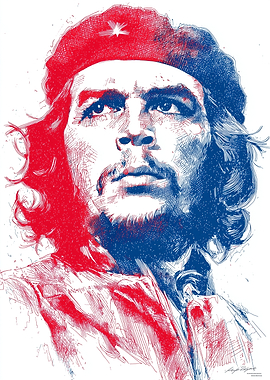 Che Guevara Red and Blue Portrait