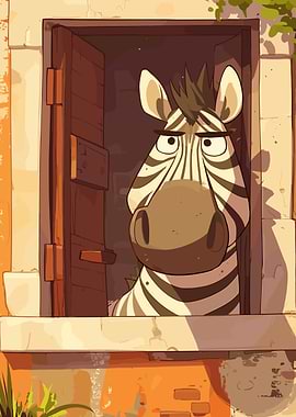 Cartoon Zebra in Window