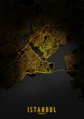 Golden Istanbul Map Art