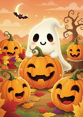 Cute Halloween Ghost and Pumpkins Halloween2025